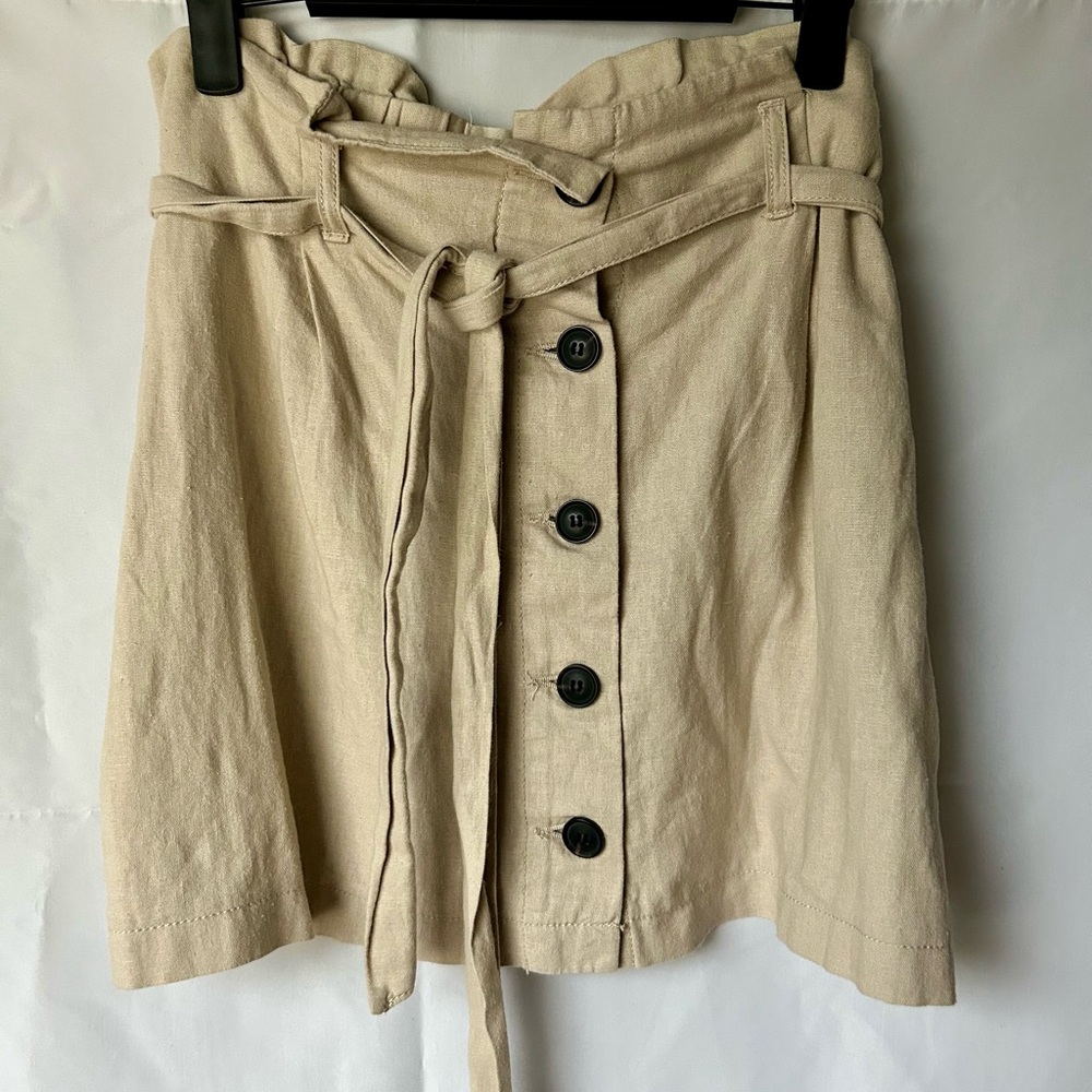 Ci Sono Tan A-Line Skirt with Button Detail